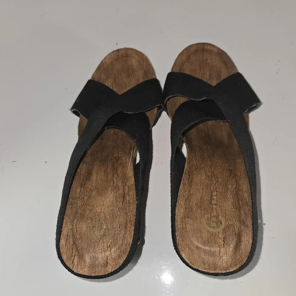 0381 Cato C Est 1946 Wedge Sandals Black Chunky Heel‎ Platform Size 10M